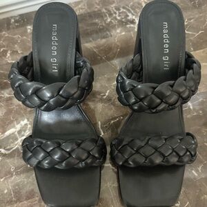 Madden Girl Black Braided Double-Strap Slide Heels